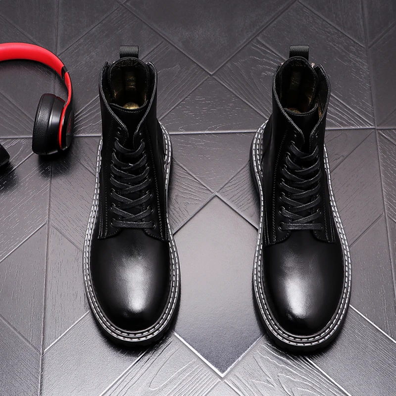 

New Fashion Vintage British Men Leather Shoes Casual Round Toe Zip Ankle Boots Spring Autumn Business Dress Chelsea Boots