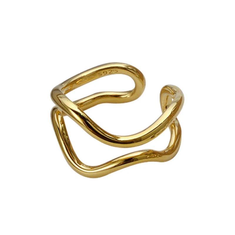 

F.I.N.S Minimalist Fine Authentic Sterling Silver Rings Double Layers Irregular Line Rings for Women Open Finger Ring Silver 925