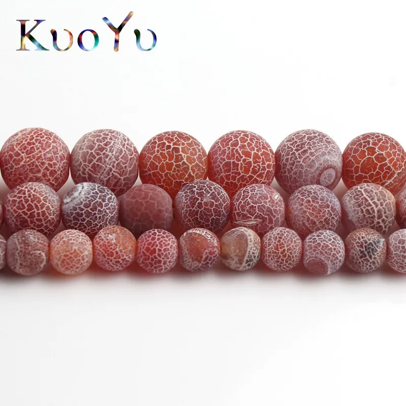 Natural Stone Matte Red Cracked Dream Fire Agates Dull Polish Spider web Onyx Beads For Jewelry Making DIY Bracelet 15&quot 6/8/10mm |