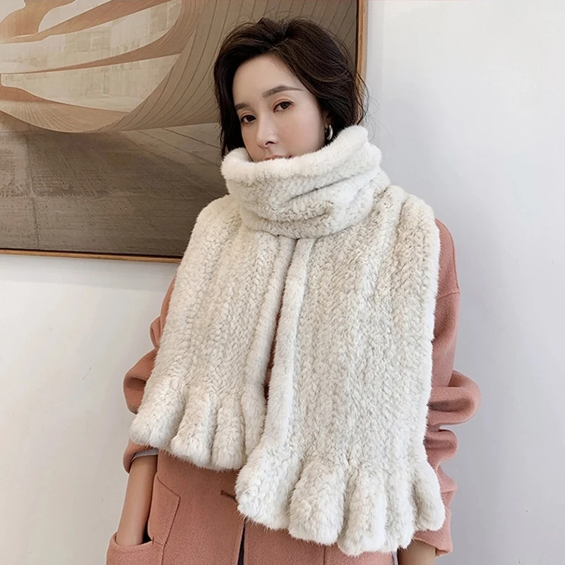 Новое поступление Зимний толстый теплый шарф из натурального меха норки женский