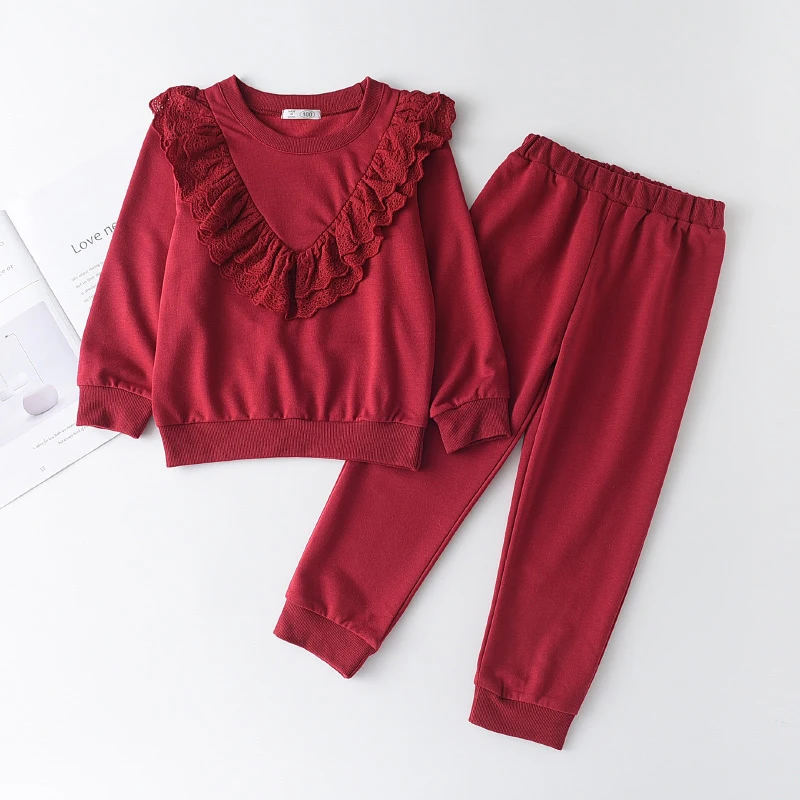 

Keelorn Girls Clothing Sets 2021 Spring Toddler Girl Solid Lace Top And Pants 2Pcs Outfits Fall Children Casual Clothes 3-7Y
