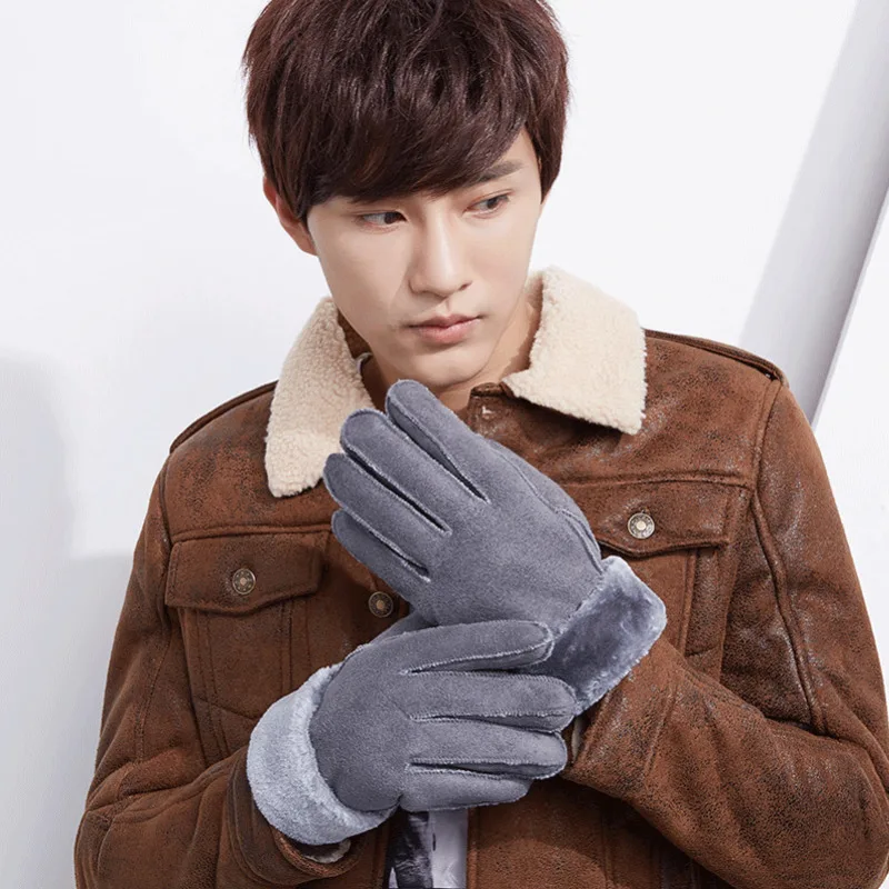 Мужские теплые кожаные перчатки с оленем зимние мужские мягкие черные варежки из