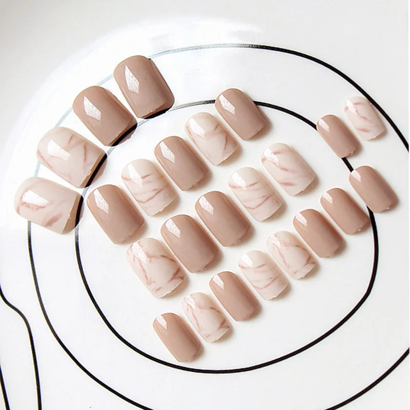 Накладные ногти для женщин 24 шт./компл. квадратные с мраморным принтом клеем |