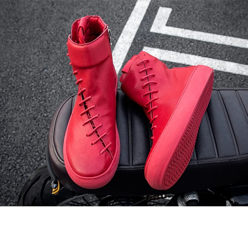 Мужские высокие кроссовки на шнуровке красные дизайнерские ботинки из