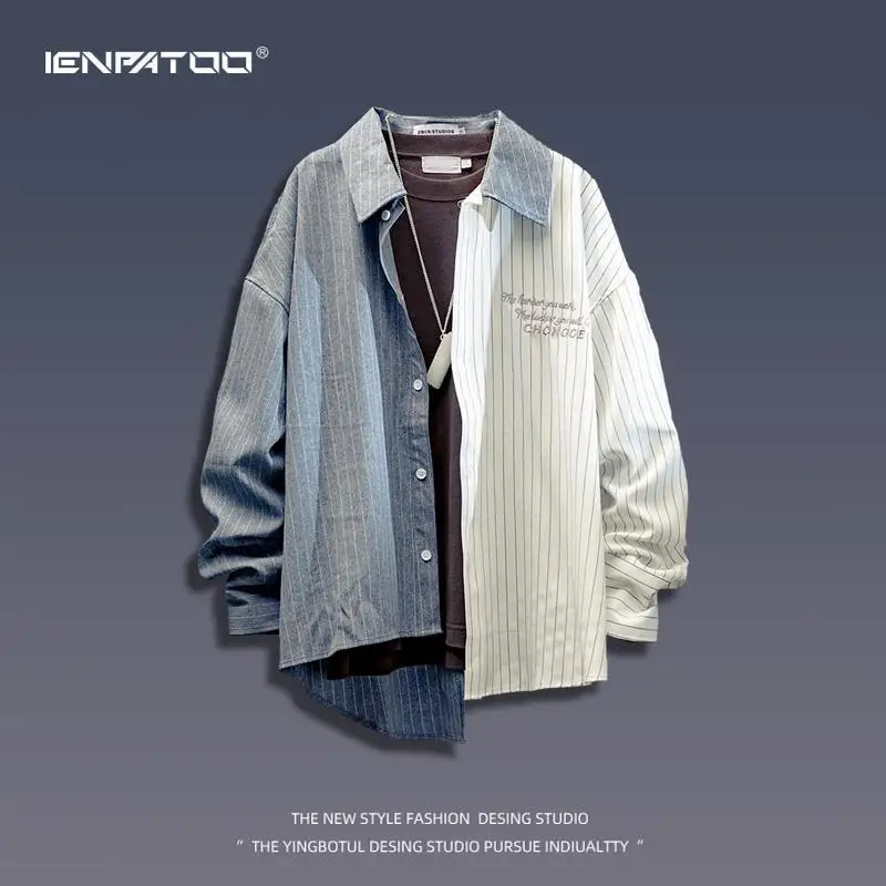 

2021 Trend Asymmetric Long Sleeve Striped Shirt Men's Top
