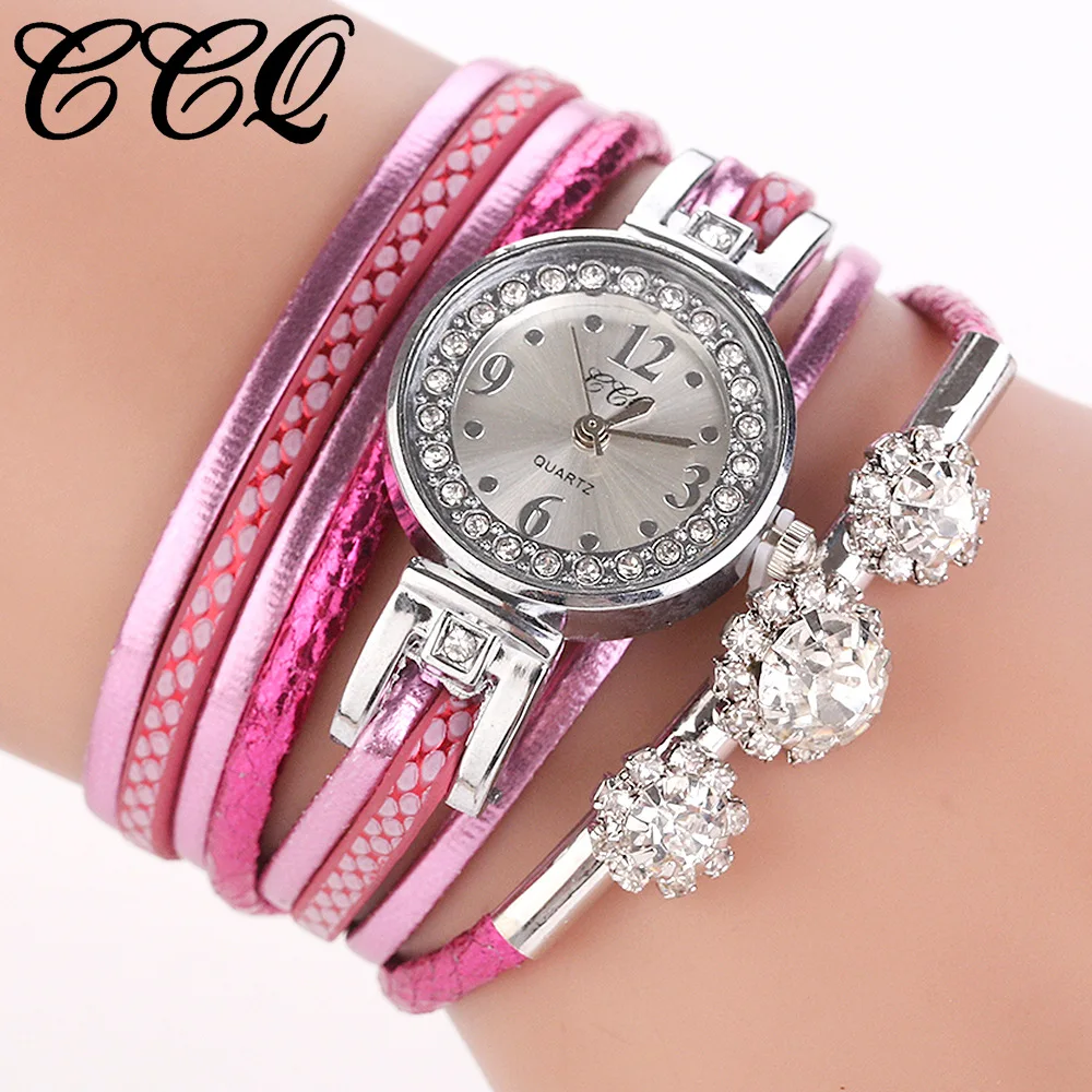 

Korean Bracelet Casual Female Wrist Watch For Women Luxury Purple PU Round Winding Small Dial Number Diamond Ladies Quartz Watch