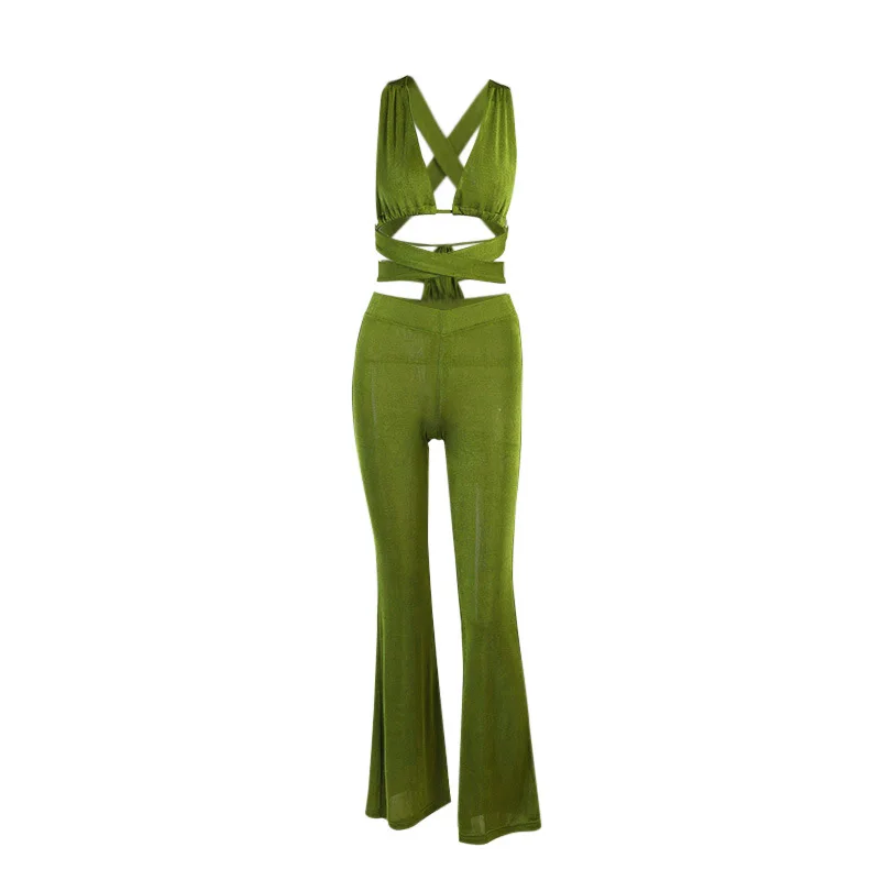 

2021 sexy hollow chest display strap suspender trousers suit