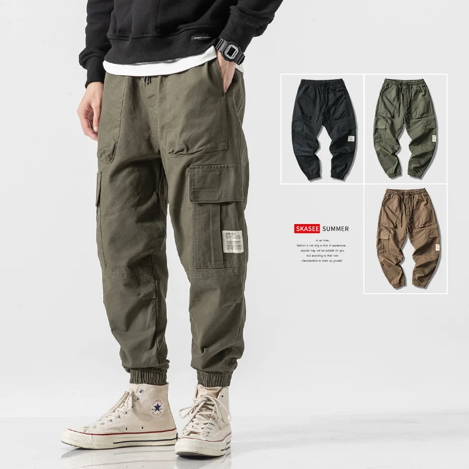 

American Vintage Cargo Multi Pocket Overalls Men's Fashion Brand Loose Leggings Korean Fashion Closure Leggings