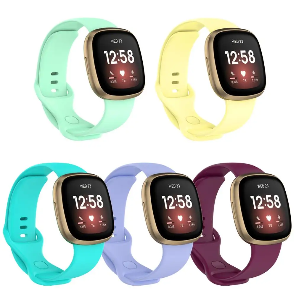 

5PCS Sport Bands Compatible with Fitbit Versa 4/3/Sense,Soft Silicone Replacement Watch Strap Wristband for Versa 4/Versa3/Sense