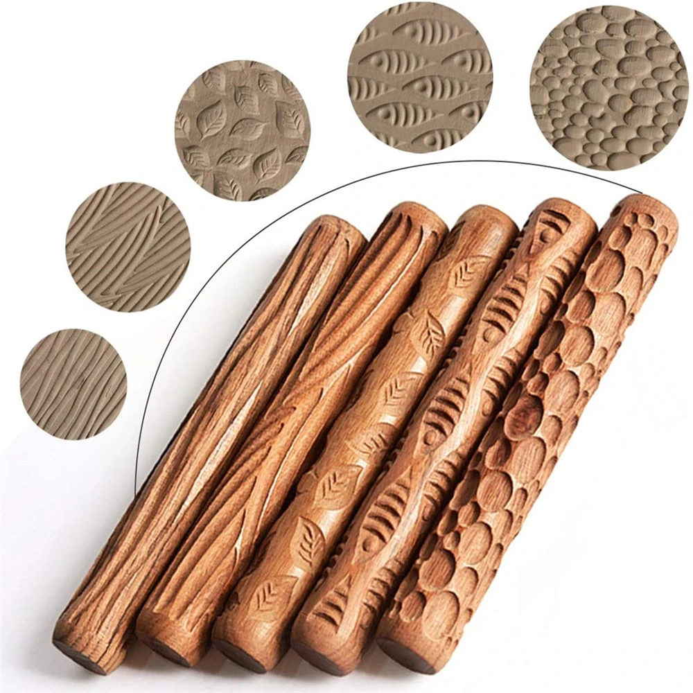 Pottery Tools Wood Hand Rollers for Clay Stamp Pattern Roller Pattern Ceramic Tools Arcilla Polimerica Dab Tool Stamp Pattern