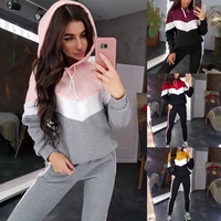 2021 fashion pink sportswear autumn winter korean womens hooded jogger sweater pants tracksuit two piece set plus size clothing