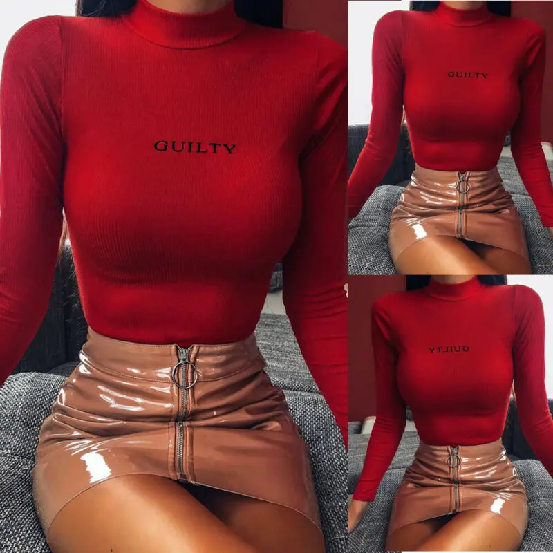 

VS&LLWQ Ladies Women Long Sleeve O Neck Tops Letter Print Casual T-Shirt Slim Top