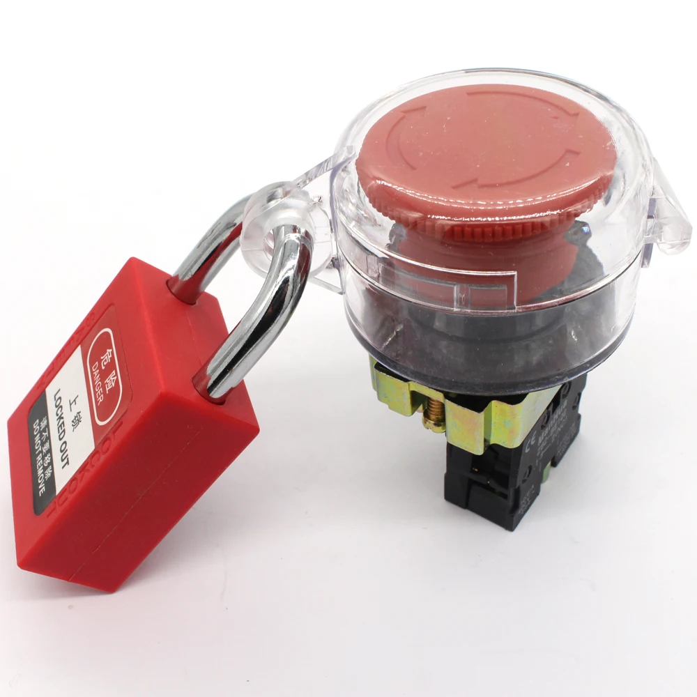 ManHua 22mm inner diameter transparent safety emergency stop lockout with button and lock |