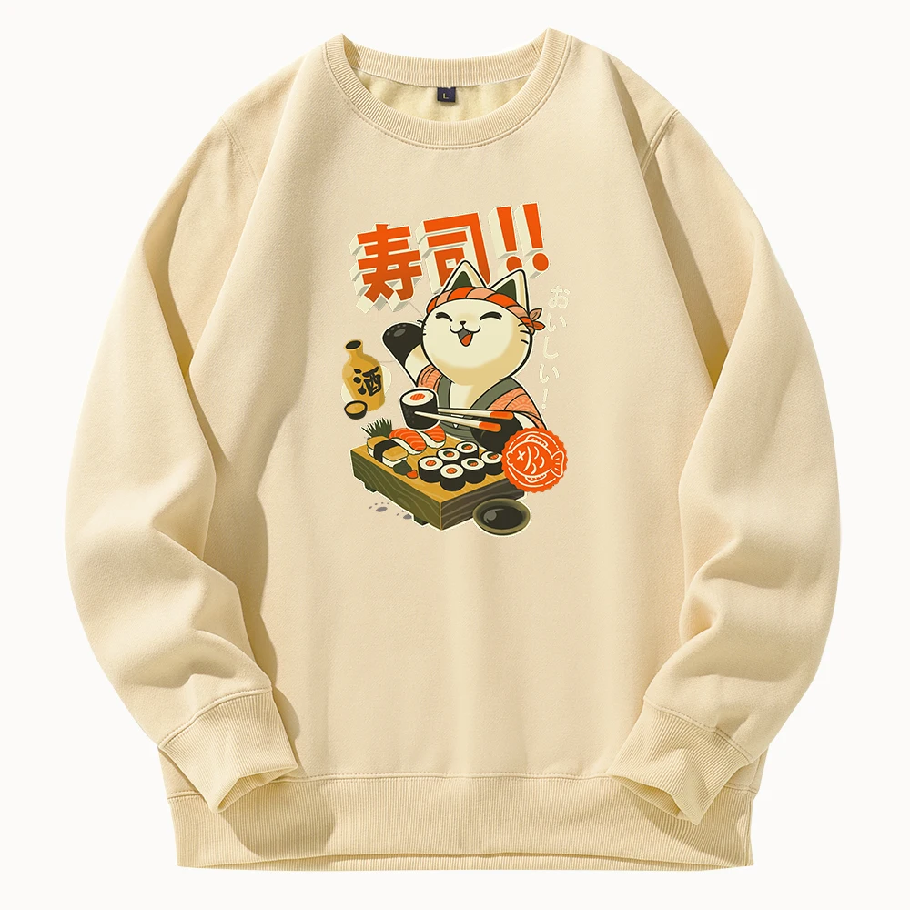 

Толстовка с капюшоном, японские пуловеры в стиле суши, шеф-повара, кошка для женщин, уличная одежда в стиле Харадзюку, женские свитшоты, тепл...