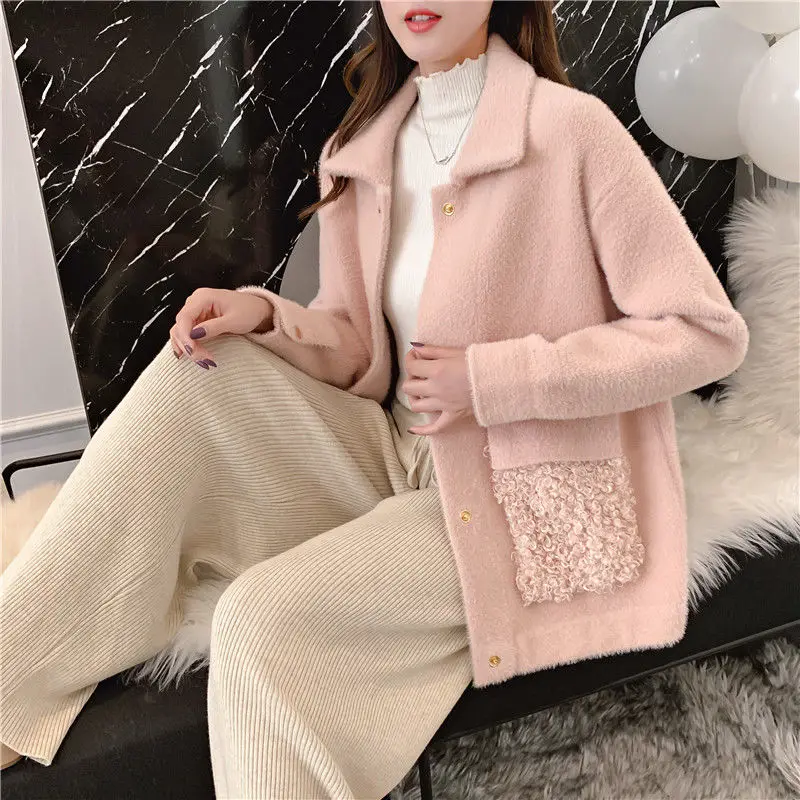 Женский вязаный кардиган из искусственной норки плотный короткий плюшевый