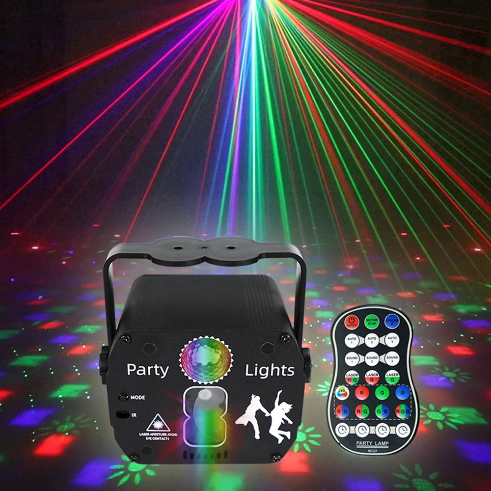 

Laser Projector Strobe Lamp Mini DJ Disco Light Party Stage Lighting Voice Control USB Charge for Home Bedroom Dance