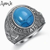 apinje vintage 925 sterling silver turquoise ring for men punk signet antique blue stone rings man gothic party jewelry