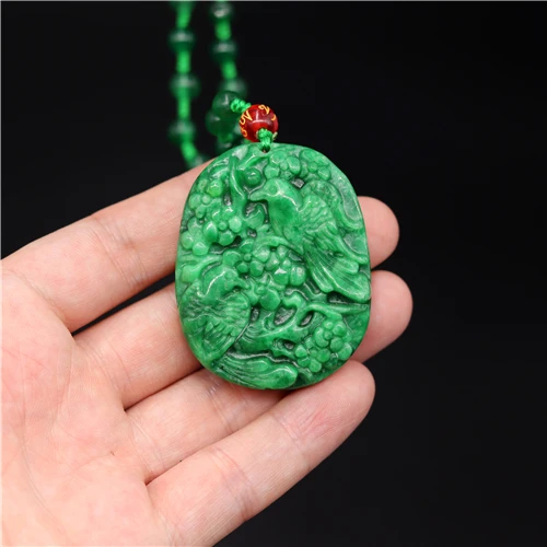 Натуральный Зеленый Изумрудный Нефритовый Цветок Птица кулон ожерелье