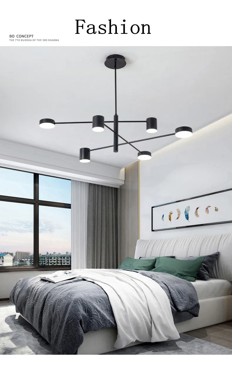 Nordic Led Ceiling Chandelier Light Lamp with Black Round Long for the Living Room Loft Bedroom Hall Dining Room Home Decor Lamp