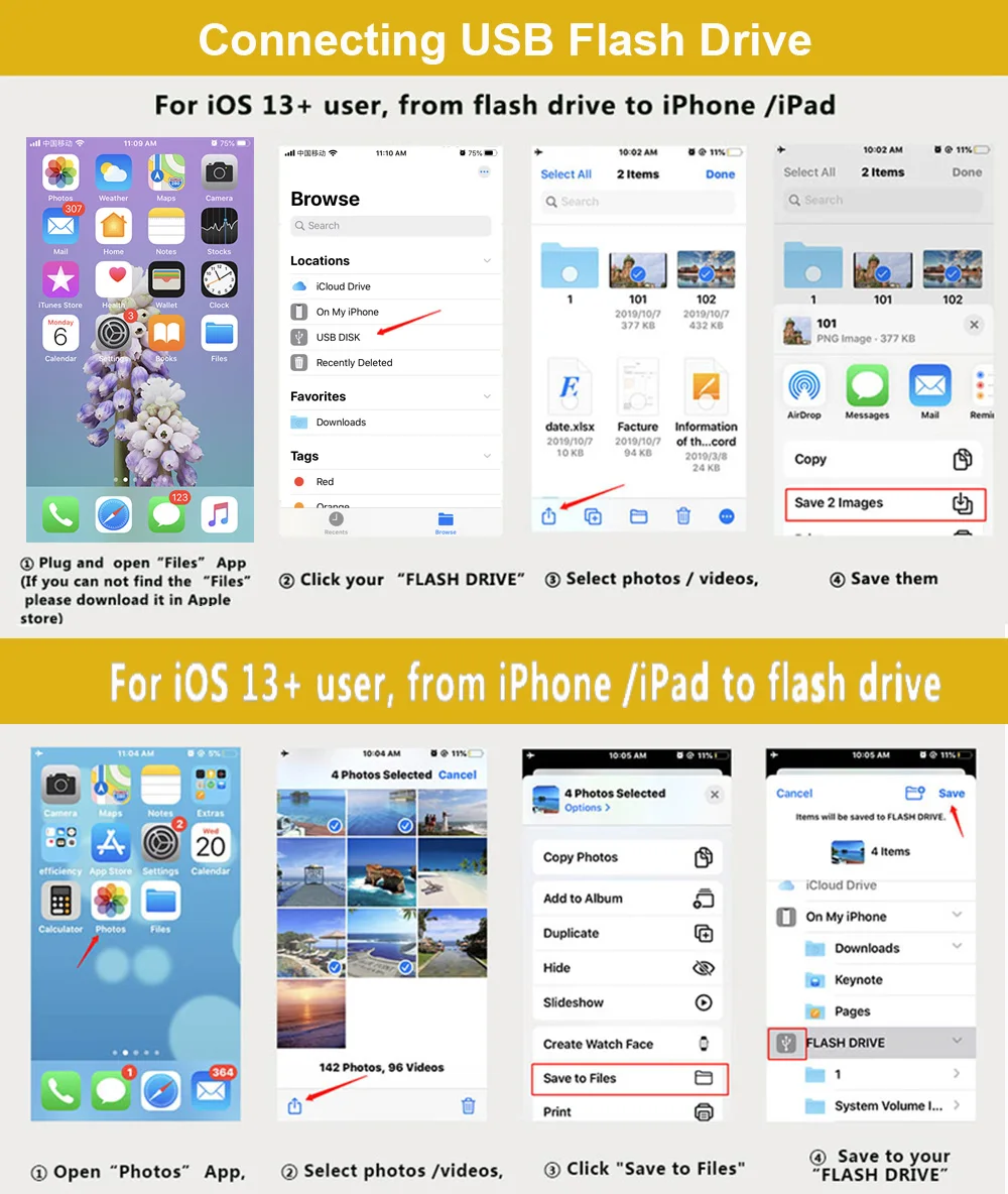 OTG SD кардридер 3 0 Micro SD/USB флэш накопитель/адаптер конвертер для IOS 13 версия 7 8 6 S Plus X