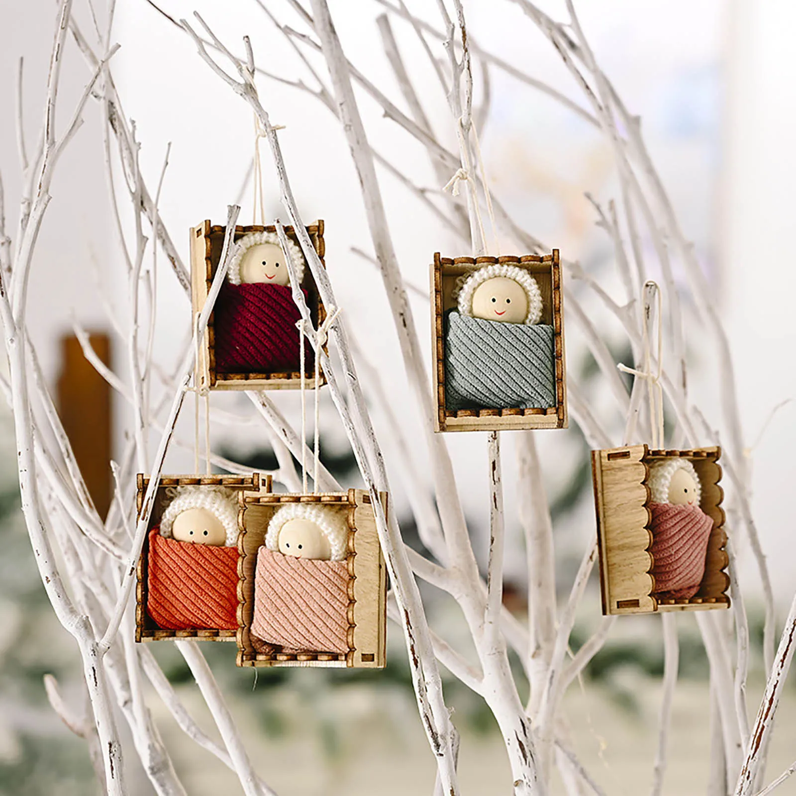 

Christmas Elk Angel Doll Pendants With Wooden Box Christmas Tree Hanging Ornaments Decorative Angel Doll Crafts Elves For Tree