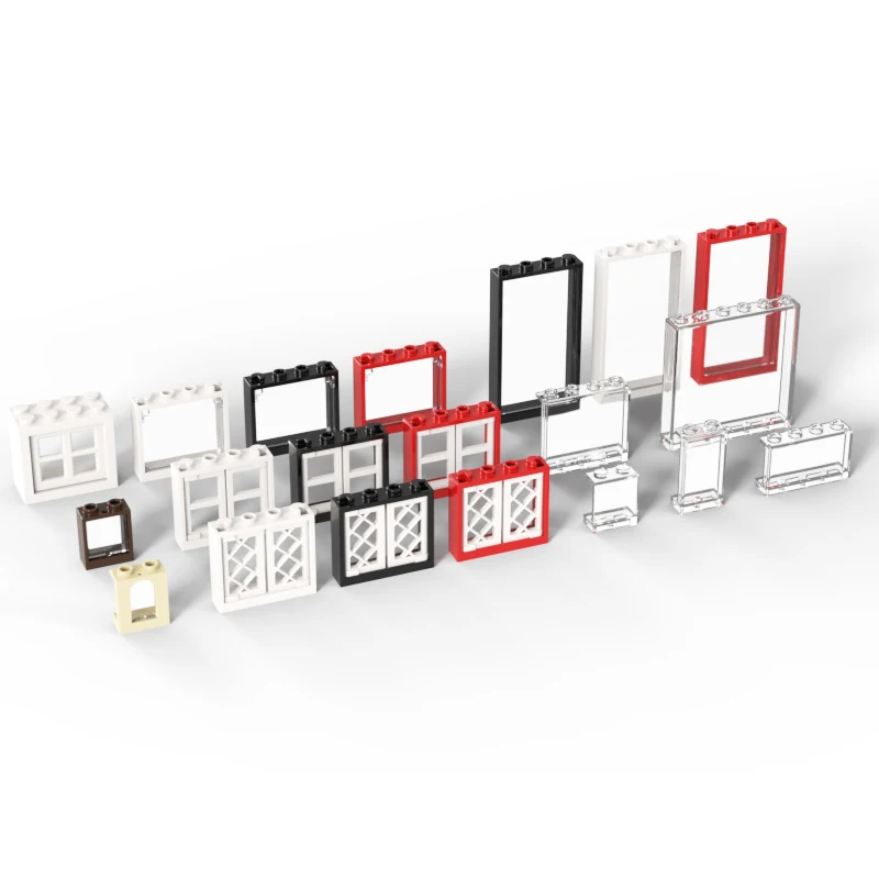 Конструктор окна для дома и детали прозрачная стеклянная рамка окон забор кирпич