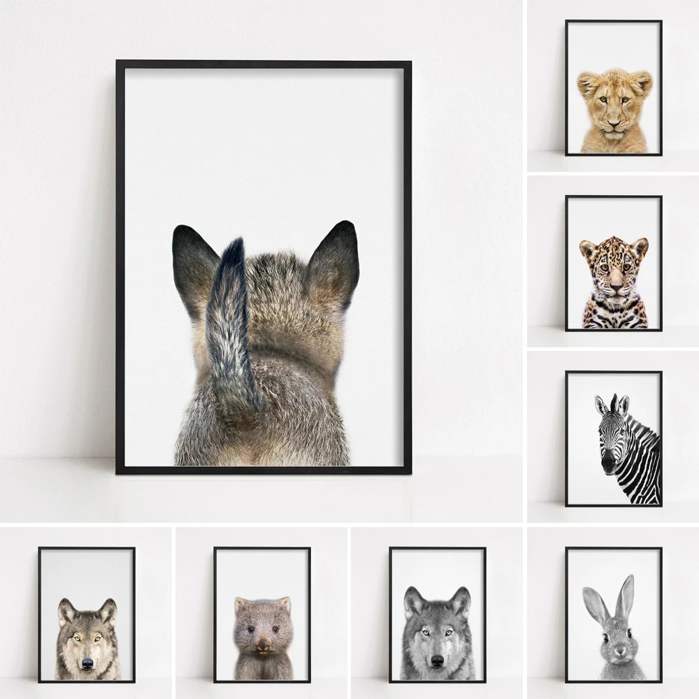 

Рисунок волчьего медвежонка, хвост, лесные животные, деревянные деревья, декор для ребенка, для гостиной, домашний декор