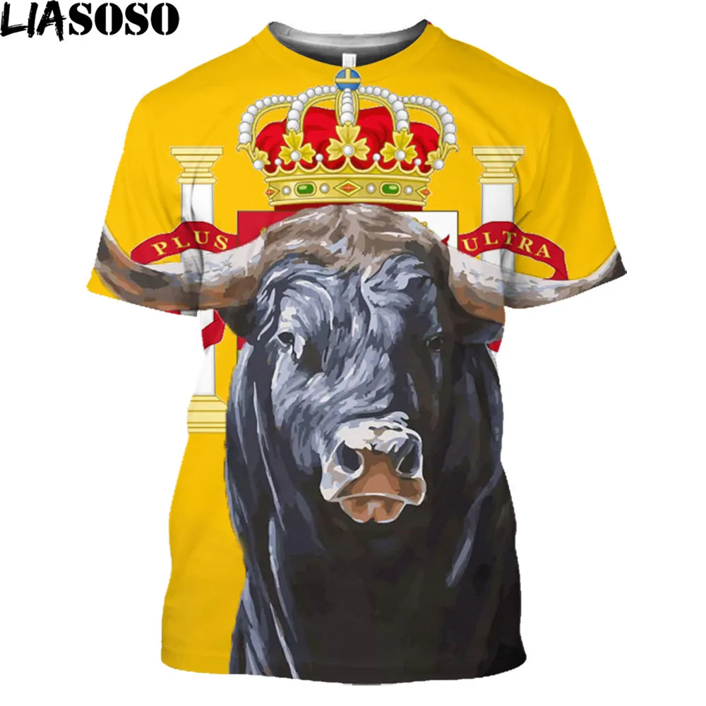 

LIASOSO Spain Show Spanish Bullfight Bull Print T-shirt 3D Summer Men Women T Shirt Trendy Animal Man Clothing Kids Shirt Tops