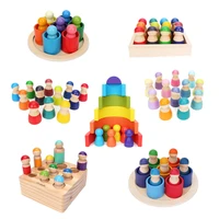 wooden rainbow blocks montessori toys 12 friends peg dolls bodies baby pretend play people figures shape kids educational toys