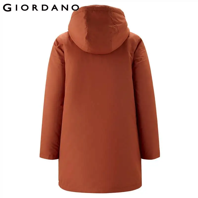 Giordano Women Coat Solid Color Mid-long Hooded Coat Slant Pockets Windproof Causal Jackets 13371830