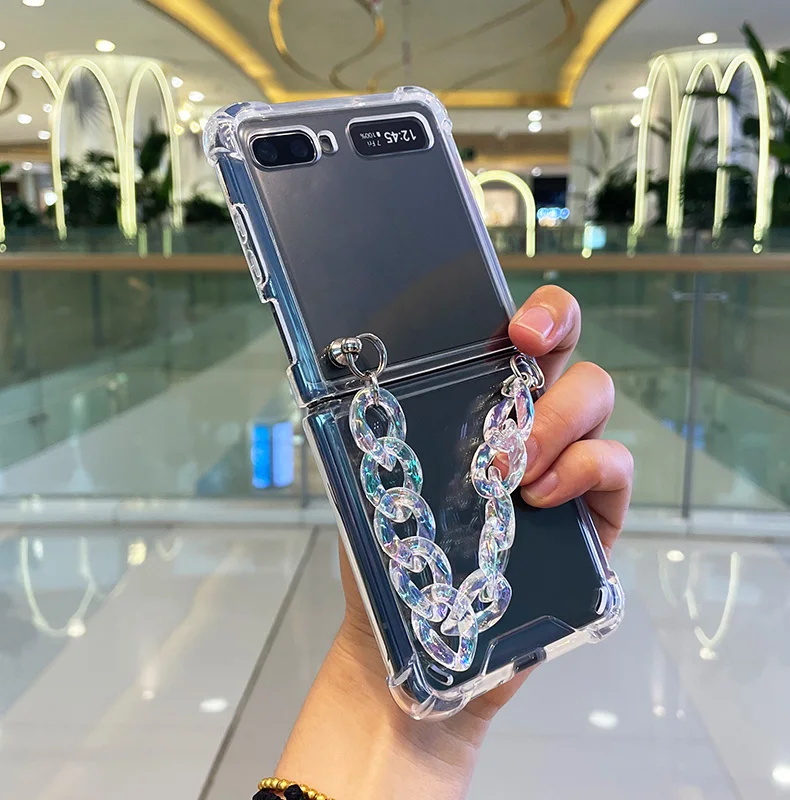Fashion Cute DIY Laser Portable Crystal Hand Chain Bracelet Case For Samsung Galaxy Z Flip 5G 3 Shockproof Clear Case Cover