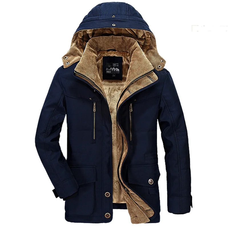 Men Winter Hooded Thick Fleece Parkas Jacket Hat Detachable Coat Mens Outdoor Military Casual Pockets loose Parka Jacket Men 6XL