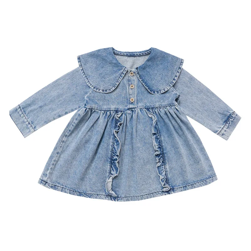 

2021 Spring Girls Dress Casual Style Cute Lapel Denim Dress High Quality Children Princess Dress Kids Clothes
