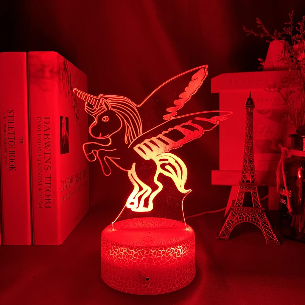 

Novelty Unicorn 3D Illusion Night Light USB 7 Color Flashing Atmosphere LED Bedroom Sleeping Lamp New Year Christmas Gifts