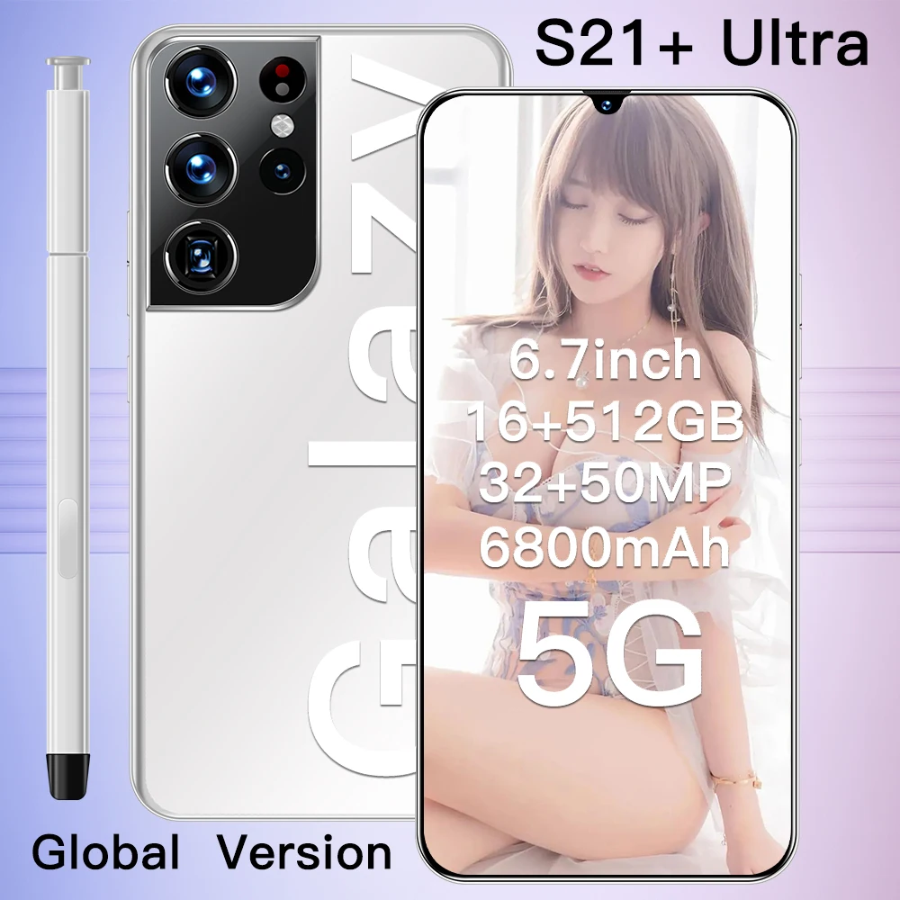 

Global Version S21+ Ultra 6.7'' Samsug 5G 6800mAh 16GB 512GB Android 11 Mobile Phone Waterdrop HD Screen Cellphone Smartphone