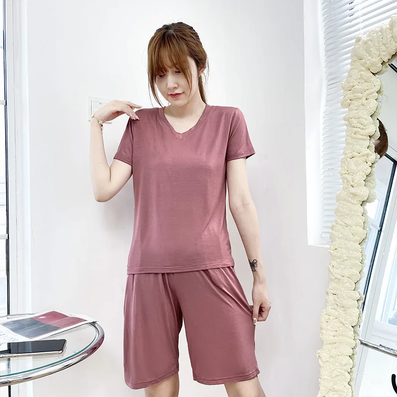 

New Ladies Spring/Summer Modal Pajamas Two-piece V-neck Comfortable Pajamas Short Sleeve Shorts Color Matching Homewear women