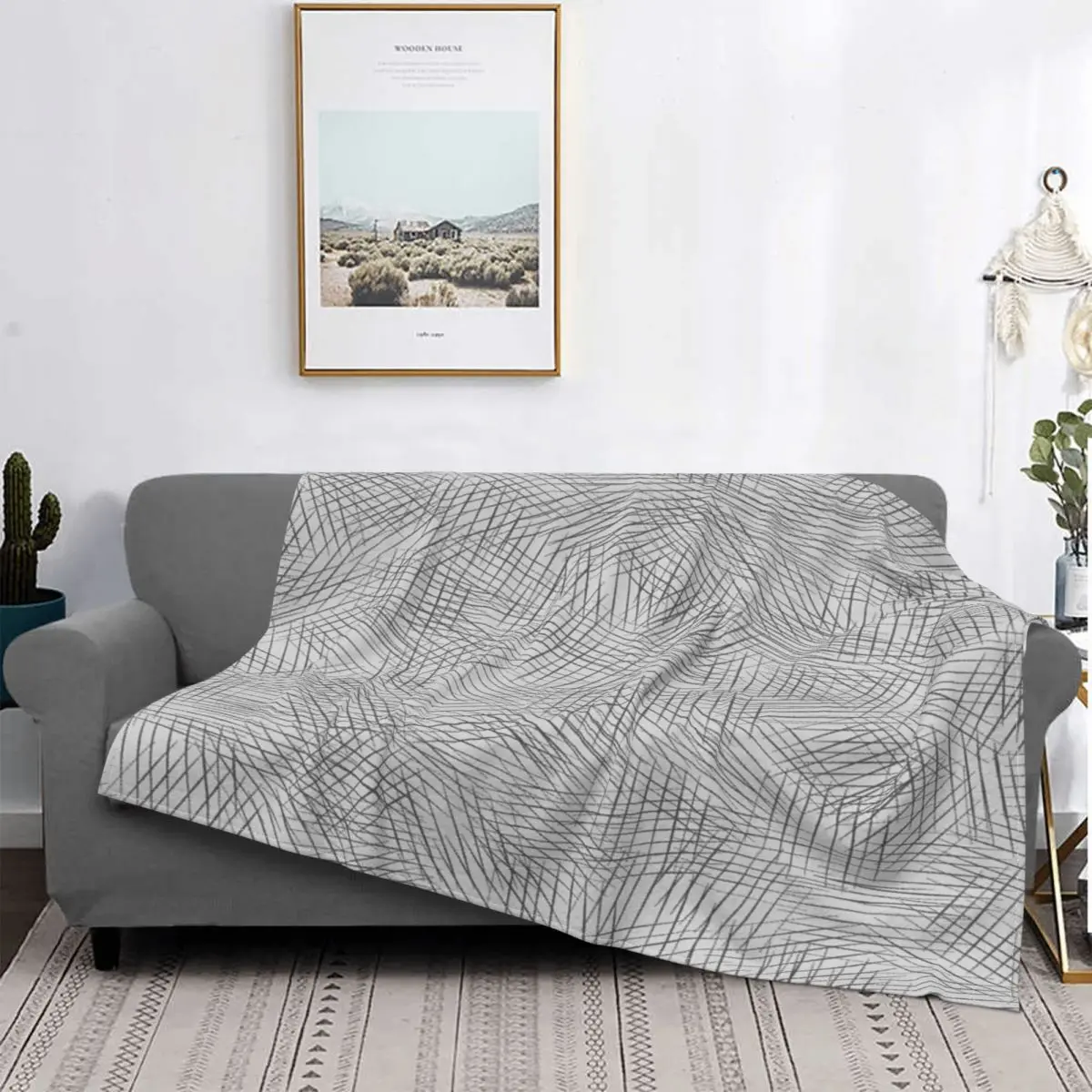 

Manta a cuadros para cama, Edredon de lana, colcha y colcha, color gris
