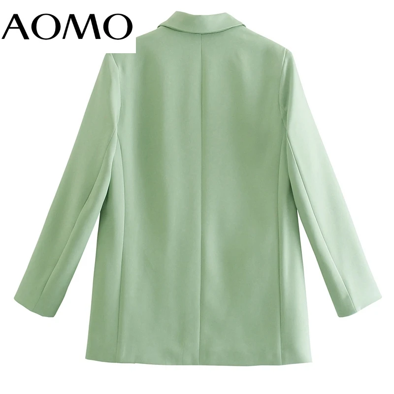 

AOMO Women Solid Green Loose Blazer Coat Vintage Notched Collar Pocket 2021 Fashion Female Casual Chic Tops QJ46A
