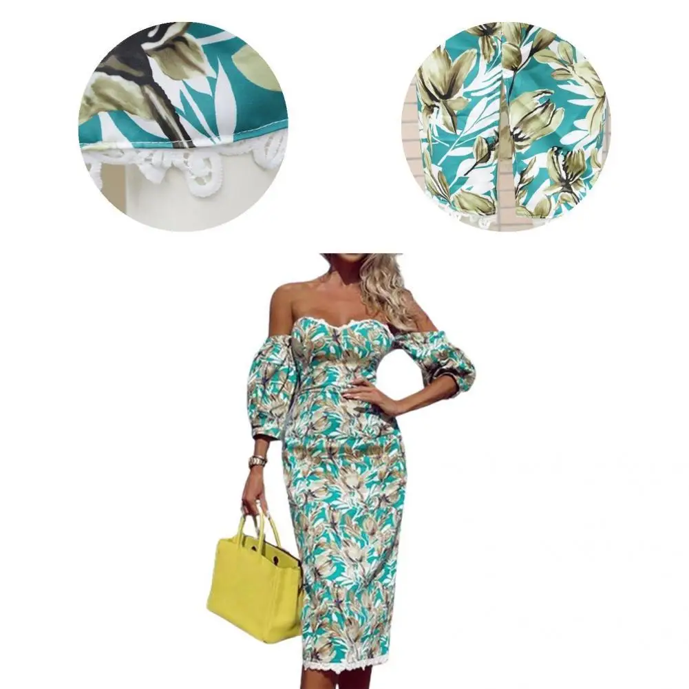 

Женское платье-миди с открытыми плечами, открытой спиной и рукавом-фонариком