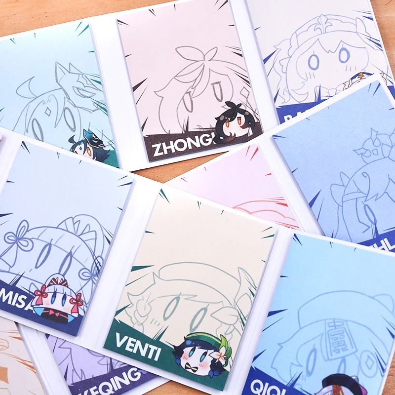 

New Anime Genshin Impact Cosplay Cute Sticky Note Memo Pads Note Paper Notebook Zhongli Klee Xiao Barbatos Notepad Stationery