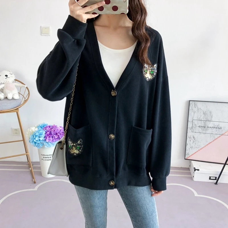 

Autumn new women's plus size sweater 5XL-9XL plus size women's long-sleeved V-neck pocket button knit short cardigan sweater