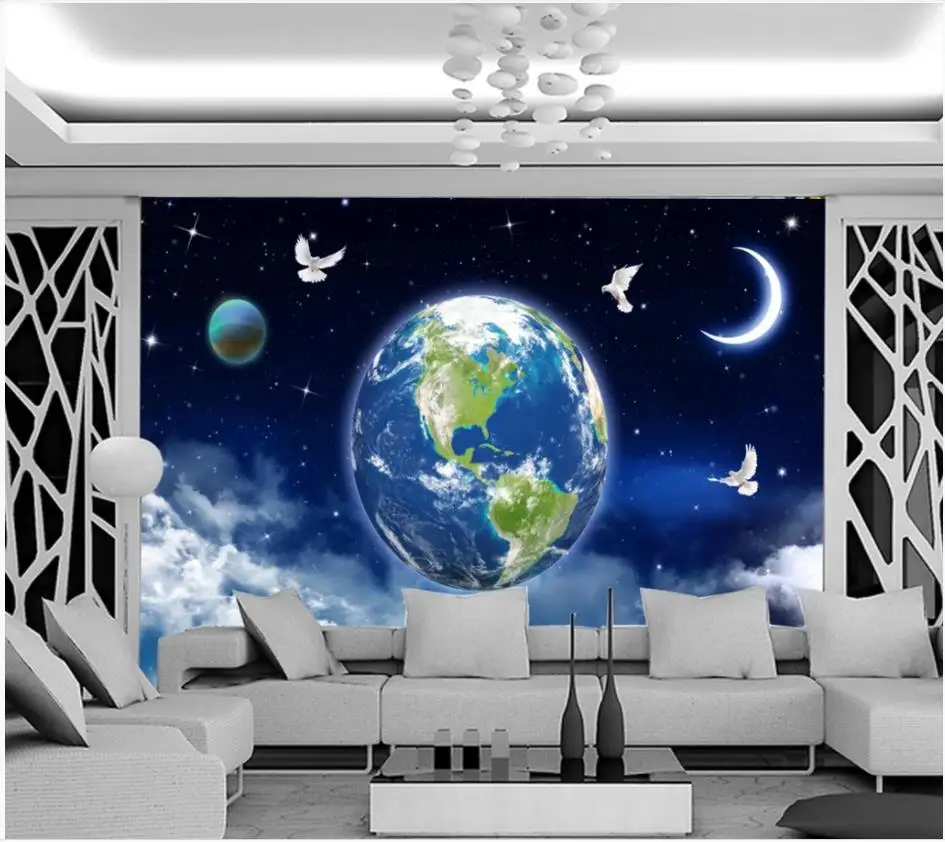Пользовательские фото обои 3d для стен 3 d ночное небо земля голубое белые облака
