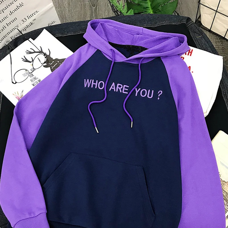

Who Are You Letter Embroidery Women Hoodies Sweatshirt Loose Harajuku Oversize Sweatshirt Pullovers Spring Autumn Hoody Pullover
