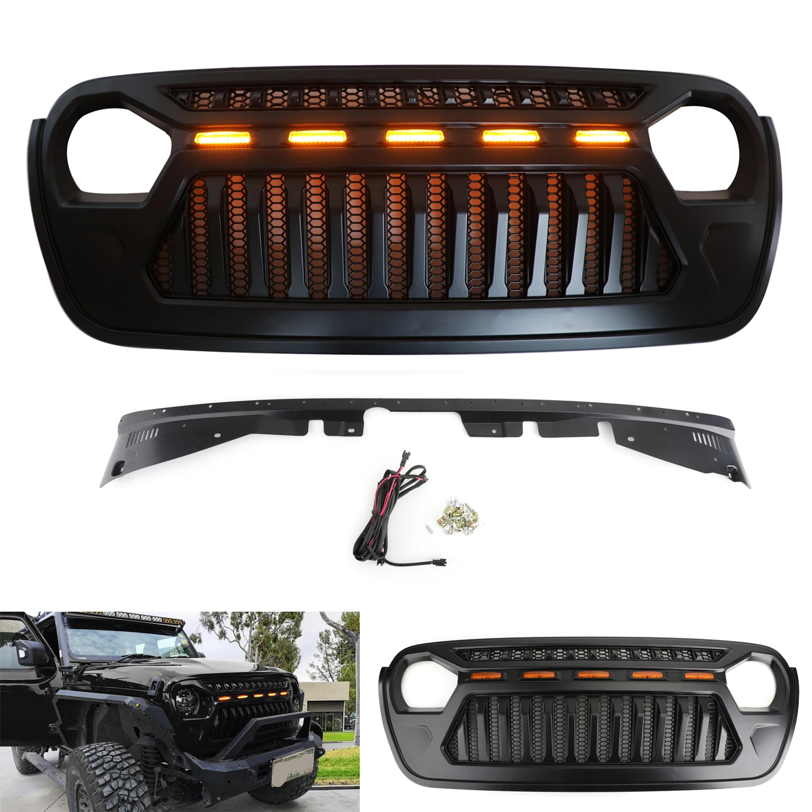 Areyourshop новая Решетка переднего бампера с 5 Янтарный светильник для Jeep Wrangler JL передний верхний светодиодный светильник