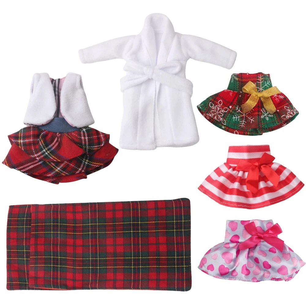 6 unids/set Navidad rojo edred&oacute;n mu&ntilde;eca vestido accesorios para ni&ntilde;os regalos de Navidad de los elfos ropa (ropa)-0