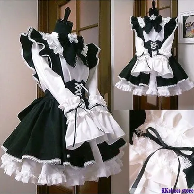 

Women Maid Outfit Lolita Dress Cute Anime Black White Apron Cosplay Maid Dress Men Uniform Cafe Costume Mucama