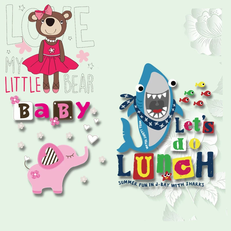 Нашивки с термопечатным рисунком обезьяны акулы слона медведя | Дом и сад