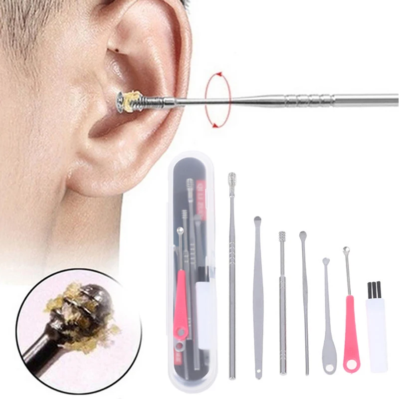 

7pcs set Stainless Steel Ear Wax Pickers Spiral Earpick Wax Remover Curette Ear Pick Cleaner Spoon Ear Clean Tool