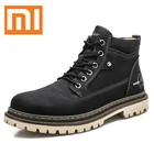 Мужские кожаные ботинки Xiaomi, коричневые Классические Теплые ботинки на меху, уличные брендовые мотоциклетные ботинки в стиле панк, на шнуровке, зима 2019