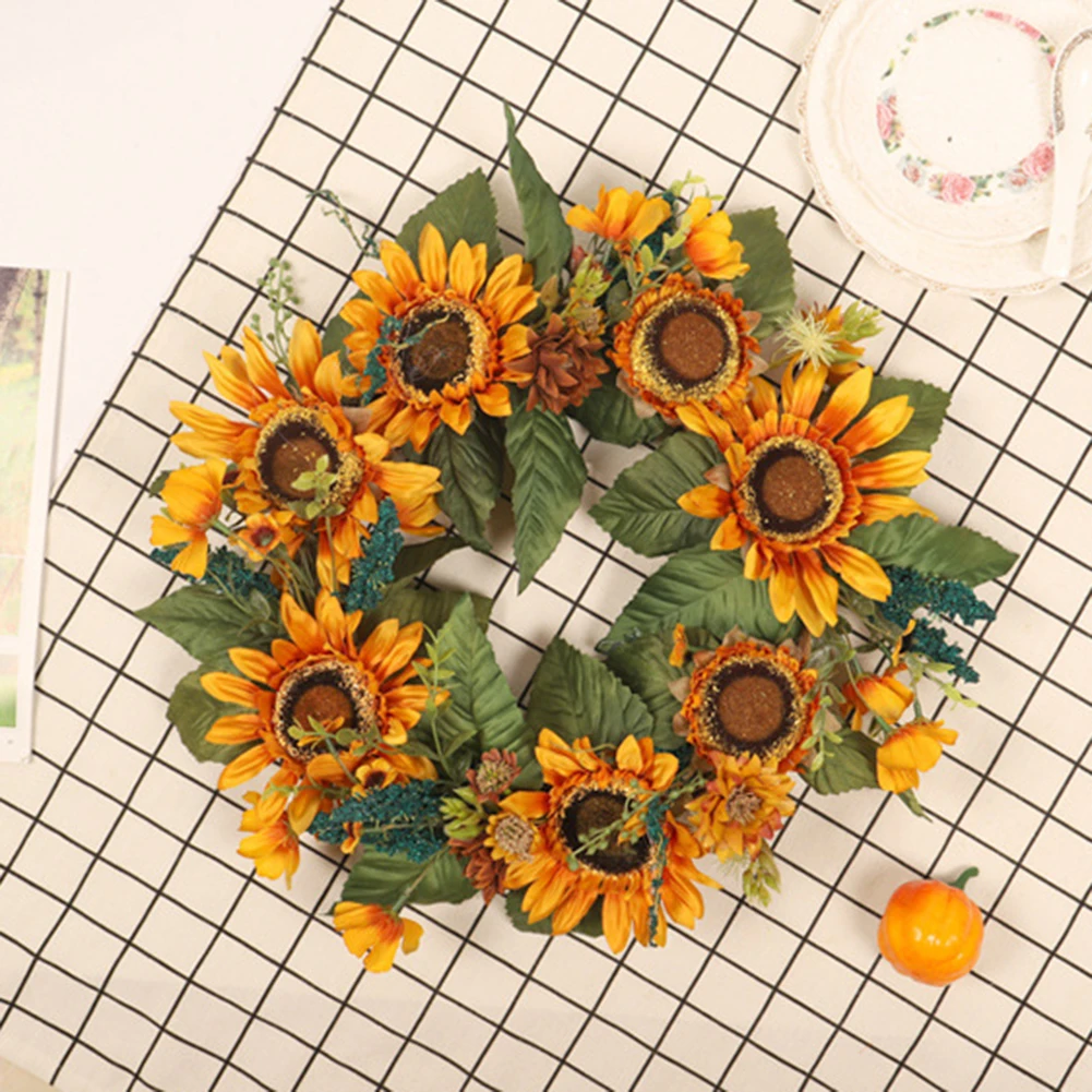 Искусственный венок из подсолнухов цветочный настенное крепление декоративные